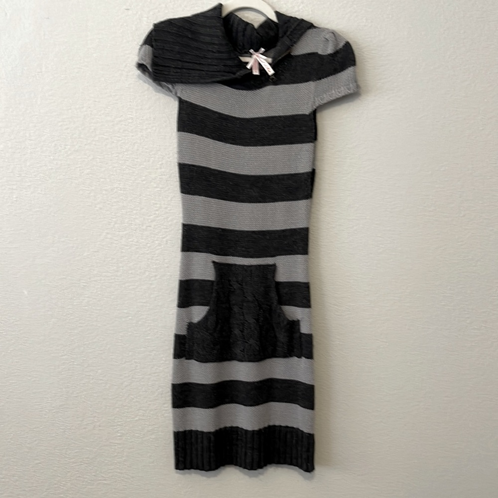 Gray Short Stripped Sweater Dress